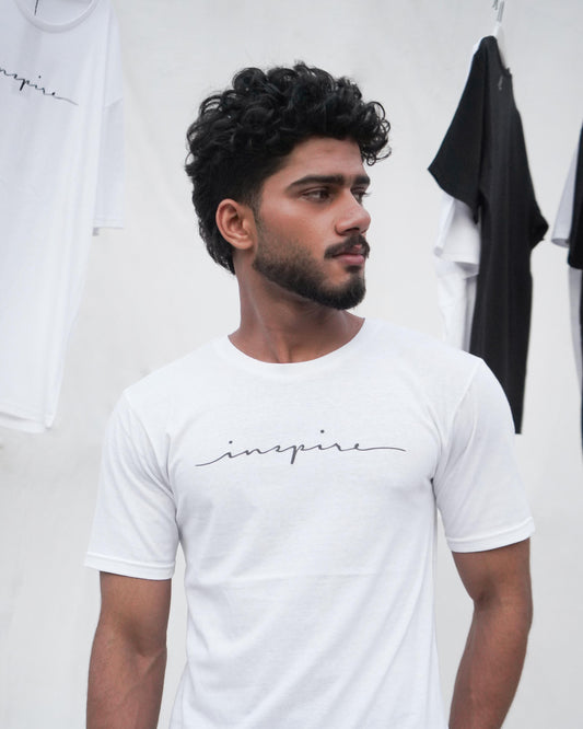 White “Inspire” Minimal Tee – Soft, Stylish & Motivational