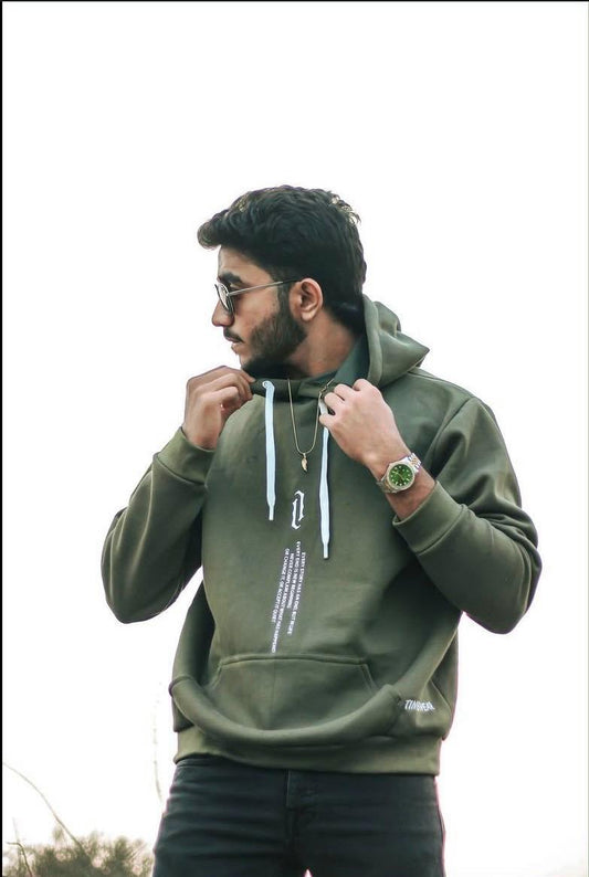 Olive Green Premium Streetwear Hoodie – Soft Fabric & Minimal Vertical Graphic